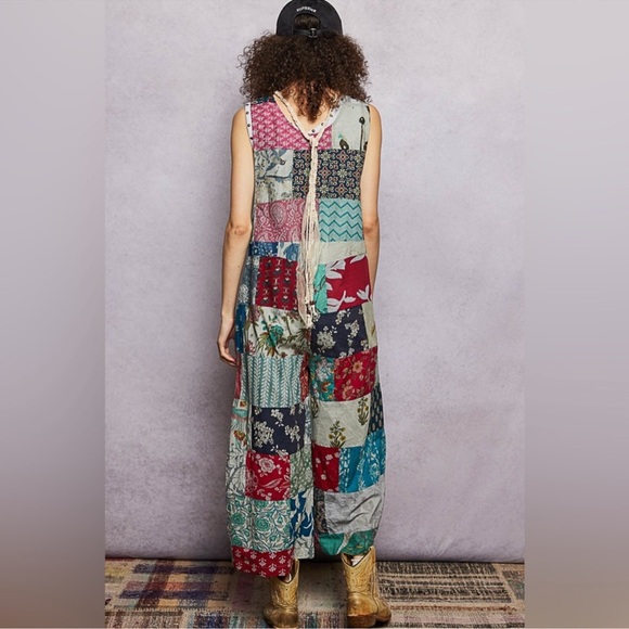 New: POL Made To Be Seen Boho Patchwork Cotton Front Pockets Wide Leg Jumper - Picture 5 of 8